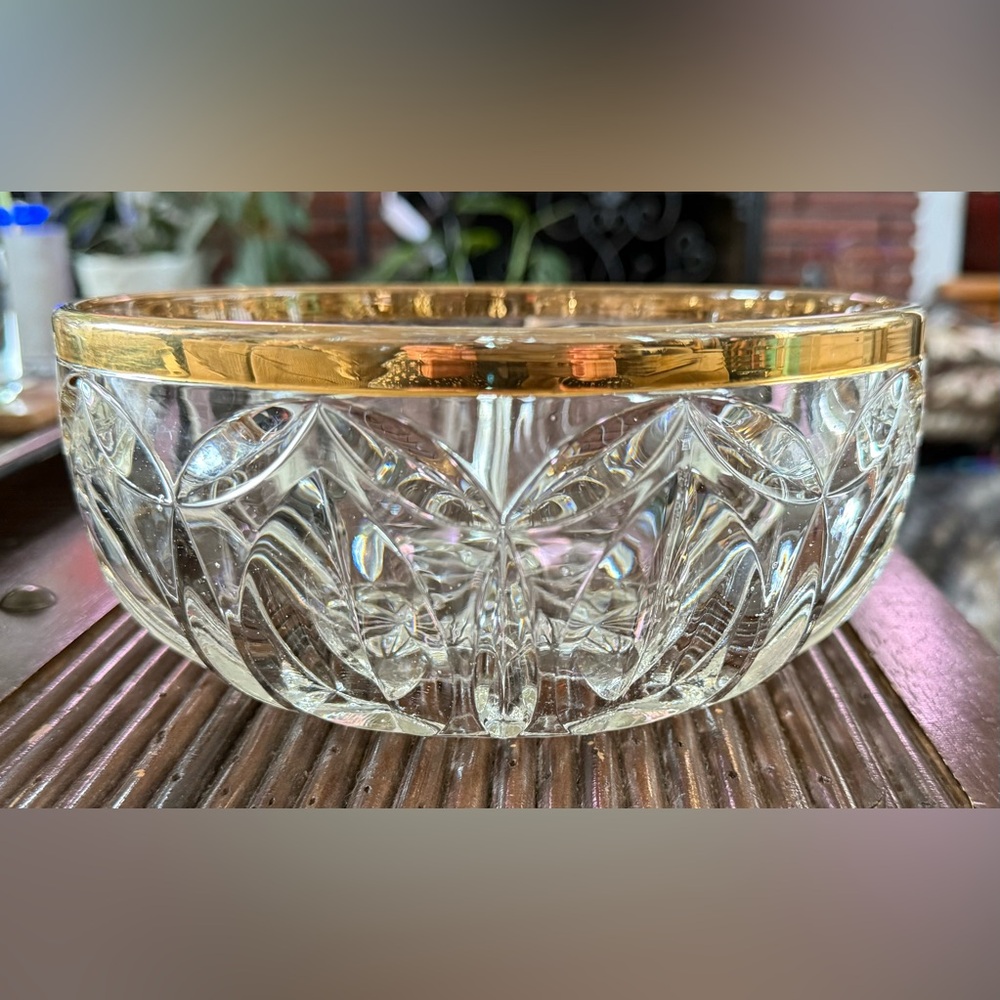 Elegant Vintage Crystal Bowl with Gold Rim